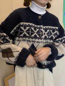 Cárdigan de punto de manga larga de Jacquard geométrico con <span class=keywords><strong>rombos</strong></span> sueltos de estilo coreano Retro para <span class=keywords><strong>mujer</strong></span> - Product Image 3