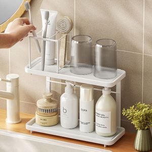 Organisateur de maquillage à 2 niveaux pour salle de bain, accessoires de comptoir, étagère de rangement pour cosmétiques, plateau de vanité sur pied - Product Image 4