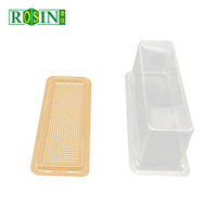 Boîte à gâteau en mousse rectangulaire transparente en PET de qualité alimentaire personnalisée avec base dorée, emballage en plastique jetable