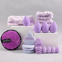 Lot de 17/20 pièces en gros : Bandeau professionnel pour femmes avec logo cosmétique, éponge de maquillage pour fond de teint et beauté, et houppette de maquillage