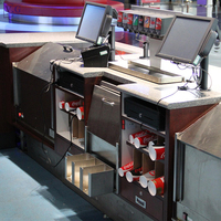 Comptoir de billetterie de cinéma personnalisé en Corian avec éclairage LED, comptoir de caisse éclairé, toutes formes disponibles