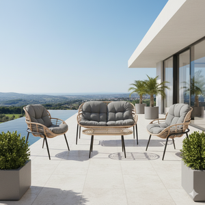 Duurzame 4-delige Pe Rotan Outdoor Gesprek Sofa Set Comfortabele Tuin Patio Meubelen Met Stalen Frame - Product Image 5