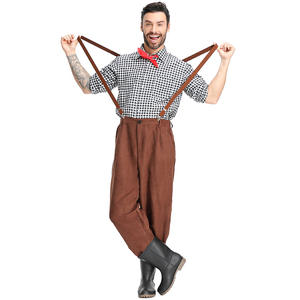 Traje Colonial Medieval Nuevo Adulto Tirantes Plaid Farmer's Overoles Halloween - Product Image 4