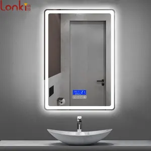 हॉट सेलिंग टच स्विच लाइट स्क्वायर स्मार्ट बाथरूम मिरर ब्लूटूथ के साथ