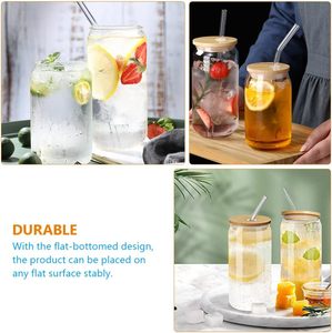 Glass Highball Tumblers with Bamboo Lid and <b>Straw</b> <b>Reusable</b> 2-Pack Minimalist Design for Picnic - Product Image 6