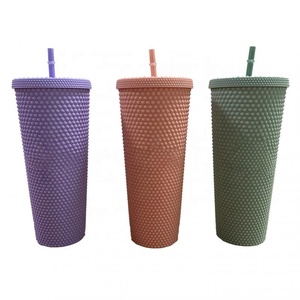 Taza de plástico negro mate <span class=keywords><strong>Durian</strong></span>, vaso de café de doble capa sin BPA reutilizable de 710ml, botella de plástico <span class=keywords><strong>durian</strong></span> con tapa de paja - Product Image 4