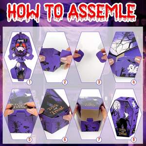 12Pcs Halloween Bonbons Boîte <span class=keywords><strong>Cercueil</strong></span> Forme Traiter Papier Boîte Crâne Chauve-Souris Fantôme Goodie Boîte <span class=keywords><strong>pour</strong></span> Joyeux Halloween Fête Décoration Fournitures - Product Image 4