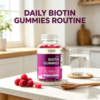 Gummies de biotine en marque blanche OEM, 60 unités, 10 000 MCG, 30 portions, saveur framboise, complément alimentaire