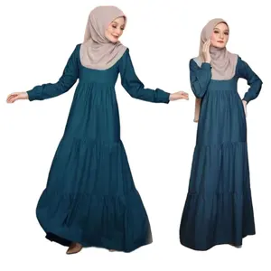 Solid color casual women long dress Southeast Asia Middle East Saudi Muslim Islamic new conservative dress Indonesia