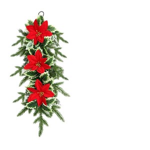 Guirlande murale de Noël avec poinsettia, houx et aiguilles de pin pour la décoration de la maison et les fêtes - Product Image 4