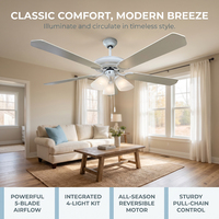 Ventilador de Techo de Diseño Moderno y Estilo Clásico, 4 Aspas, Motor AC, Cadena de Arrastre, Lámpara Decorativa para el Hogar
