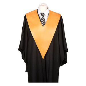 Châle de graduation unisexe noir à col en V avec bordure dorée en satin pour la cérémonie de remise des diplômes universitaires - Product Image 1