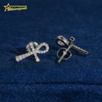 Boucles d'oreilles en diamant de laboratoire HPHT en argent massif 925 plaqué rhodium, avec fermoir à vis, style Iced Out, en promotion