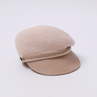 Nouveau Béret Coréen Rétro Noir en PU Patchwork pour Femme, Chapeau de Journaliste Artistique Amincissant le Visage, Polyvalent et Chic, Automne Hiver