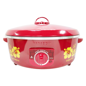 Olla Eléctrica HANABISHI de 14 Pulgadas HEP-14, Rojo Brillante, Antiadherente, con Tapa de Vidrio, Vaporera de Aluminio, Multifuncional, para Uso Doméstico y al Aire Libre, 4L - Product Image 1