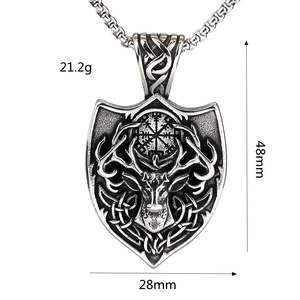 Men's Stainless Steel Pendant <b>Necklace</b> Shield Shape Deer Head Viking <b>Compass</b> Design Gift Jewelry - Product Image 5