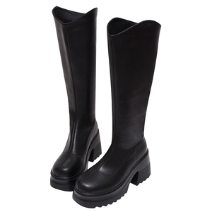Bottines à plateforme épaisse pour femmes, hauteur genou, semelle en cuir - Product Image 1