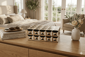 Luxury Geometric Pattern Decorative <b>Storage</b> Box with Lid Wooden Resin <b>Tabletop</b> Organizer Available at Wholesale Price - Product Image 1