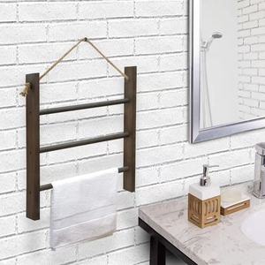 Toallero de Madera de 3 Niveles, Montado en la Pared, Almacenamiento para Baño, Multiusos - Product Image 1