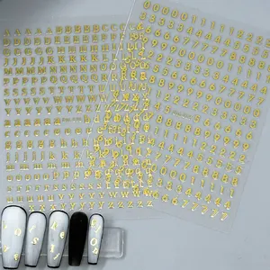 Hot Selling Number 0-9 Joyful Nail Stickers Design Custom Letter ABC Gold Silver Decals Nail/Gloss