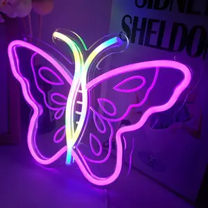 Divatla gran oferta letrero de neón de mariposa decoración de dormitorio para el hogar letrero de luces de neón Led acrílico personalizado