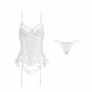 Lencería sexy de encaje transparente con abertura, mono de una pieza con escote en V profundo para mujer, uniforme de pasión. - Product Image 2