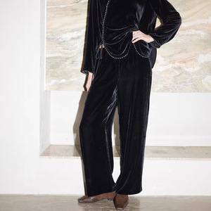 Mulberry Silk <strong>Velvet</strong> <strong>Trousers</strong> <strong>Women</strong> 2026 Autumn Winter New High Elastic Waist Loose Straight Wide-leg Floor-length - Product Image 1