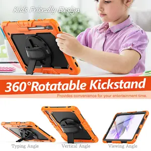 Kids Full Body Shockproof Tablet Cover With Hand Strap Rotating Kickstand For Samsung Galaxy Tab S7 FE 12.4 T730