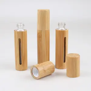 10ml 15ml Skin Care Packaging Printed Bamboo Cap Fragrance Essential Oil Roll on Glass Bottle with Roller Ball