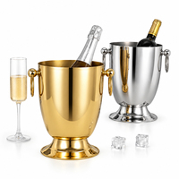 Seau à glace en acier inoxydable 304 de 3 L pour champagne, vin, bière, boissons, avec poignées, pour fêtes, bars, hôtels, traiteurs