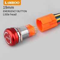LANBOO 19/22mm 1NO1NC/2NO2NC Tombol Saklar Stop Darurat dengan LED Saklar Latching Baja Tahan Karat IP65 Smart 5A Arus
