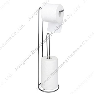 Shosho Toilet Paper <b>Holder</b> Double <b>Rod</b> Free Standing Glossy Black Modern Bathroom Supply Circular Shape - Product Image 1