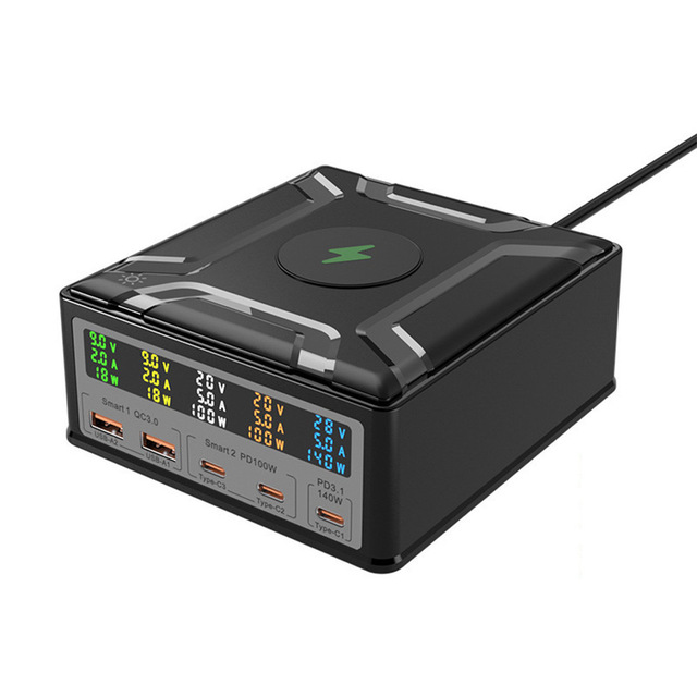 260W PD3.1 USB C Station LCD Display 5 Port PD 140W 100W PPS 45W Super Fast Charging Station Desktop