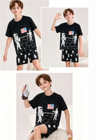 Korte mouw kinder pyjamaset met aangepaste cartoonprint, 100% katoen, unisex, geschikt voor thuisgebruik, aangepaste patronen mogelijk, OEM ODM