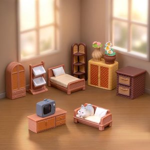 Miniature Rattan Furniture Set Resin Dollhouse Accessories For Desktop Decoration 5-13 Years Unisex - Product Image 3