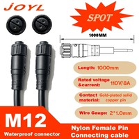 Câble Connecteur LED Étanche IP68 JOYL M12, 2 Broches Femelle Pigtail 2x1mm, 110V 8A 1M pour Transfert de Signal Électrique et Éclairage Solaire