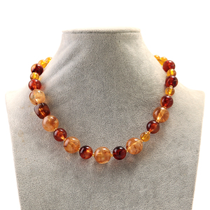 תכשיטי מסיבה וינטג' סתיו חורף שרשרת ענבר שקופה צהוב-חום אקריליק עגול חרוזים שרשרת מתנה - Product Image 6