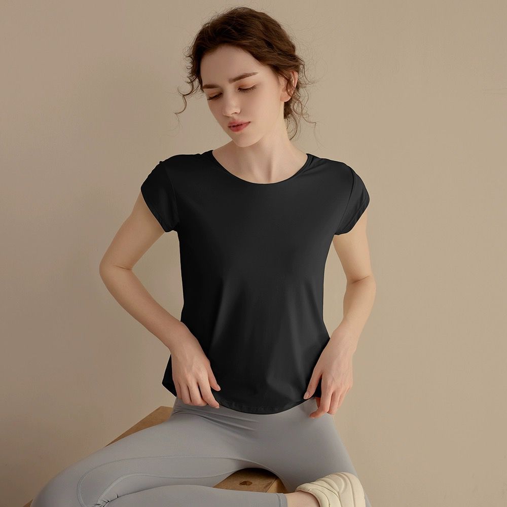 Women's Summer Quick-Drying Yoga Top Breathable Fitness T-Shirt Lace-Up Design for Running Cool-Sense Sports Short-Sleeved Top