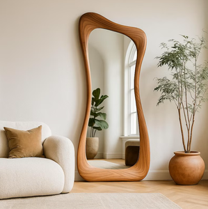 <span class=keywords><strong>Specchio</strong></span> a Figura Intera Moderno con Cornice in Legno, Design Irregolare <span class=keywords><strong>Curvo</strong></span>, per Camera da Letto, Soggiorno, Corridoio, Arredamento Elegante - Product Image 2