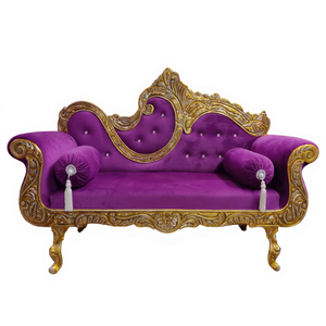 Sofá de Lujo para Bodas Reales |   Sofá nupcial de terciopelo dorado tallado |   Sofá Maharaja para Recepción de Bodas y Decoración de Eventos - Product Image 1