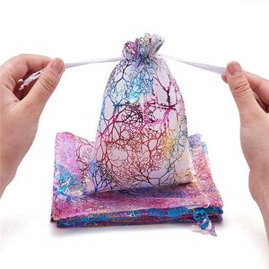 Sacs cadeaux en organza transparent, pochette en maille corail avec cordon de serrage 9x12cm, sac cadeau pour bijoux, pour présentation de mariage - Product Image 4