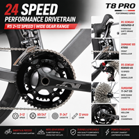Vélo de route T8pro léger en fibre de carbone 700C avec axe traversant, guidon intégré en carbone, 24 vitesses, vélo de course pour adultes