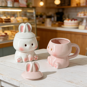 Taza de Porcelana con Dibujos Animados de Conejitos, Ecológica, Linda Taza de Café con Leche para Fiestas de Pascua, con Tapa, Regalo - Product Image 3