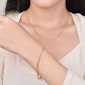 Xinfly - Juego de Collar y Pulsera de Cadena de Eslabones Planos de Oro Amarillo Puro de 3.5 mm y 18 Quilates para Mujer - Product Image 4