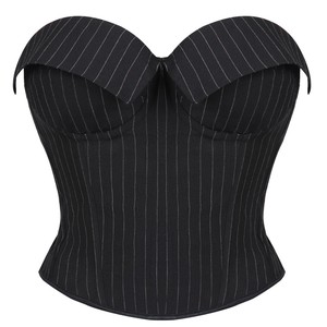 Bustier croisé sans couture à rayures, effet amincissant léger, en tissu tissé, pour femme, avec coussinets intégrés, sexy et moulant - Product Image 1