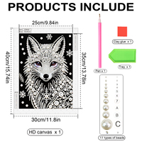 Kit de peinture diamant 3D, renard arctique blanc |   Mosaïque d'art en perles et strass de tailles variées 30*40cm |   Ensemble de décoration murale DIY