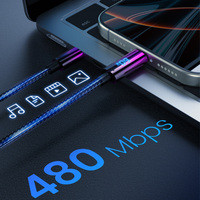 Câble USB-C vers USB-C 60W avec affichage numérique LED, charge rapide 5A, tressé en nylon, en alliage de zinc, pour téléphone