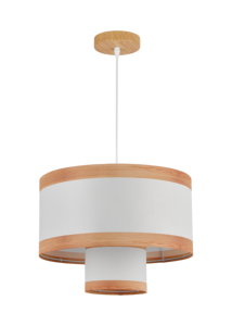 Suspension en bois avec abat-jour rond en forme de tambour, LED E27 2700K, blanc chaud doux, à fixation au plafond pour salle à manger - Product Image 4