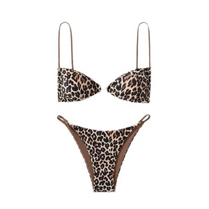 Ensemble de bikini imprimé léopard pour femmes, soutien-gorge triangle, bas de bikini à lanières, décoration en perles, maillot de bain extensible, maillot de bain deux pièces - Product Image 6