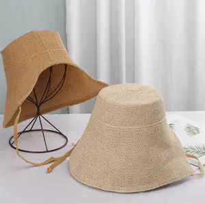 SZ875 새로운 2024 여름 프랑스 빈티지 코튼 린넨 버킷 모자 단색 짠 일본 태양 모자 여성용 모자